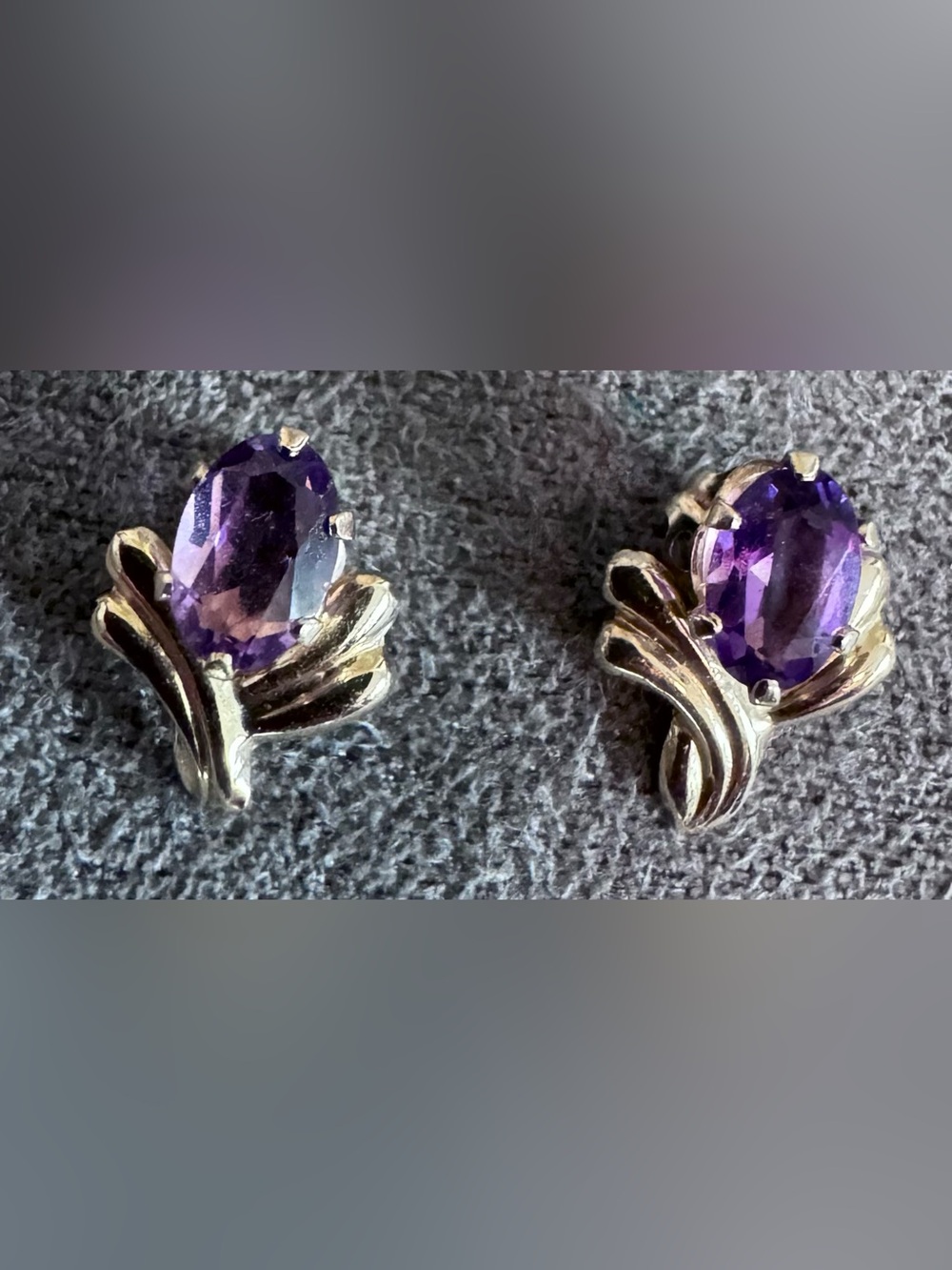 Amethyst Oval Silver Floral Stud Earrings 10K (tested) Backs are Marked 14K